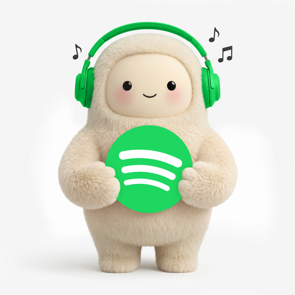 The Muse character wearing green headphones and holding the Spotify mark in Spotify's official announcement artwork