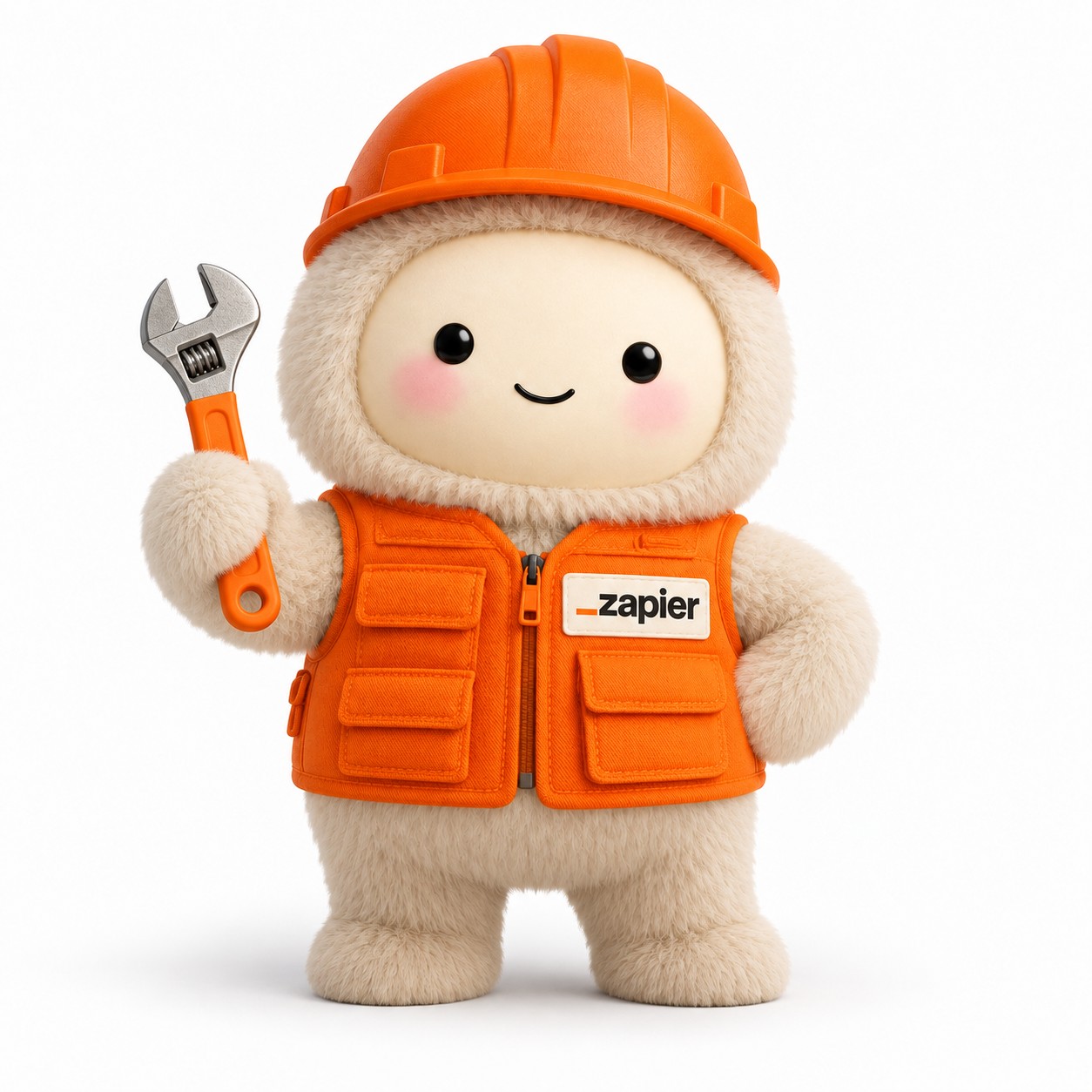 Muse形象穿着橙色Zapier工装并拿着扳手,背景没有用户数据